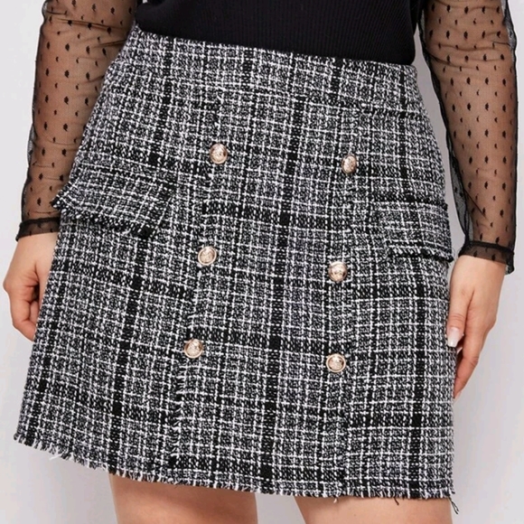 NEW Plus double button plaid tweed skirt - Picture 1 of 4